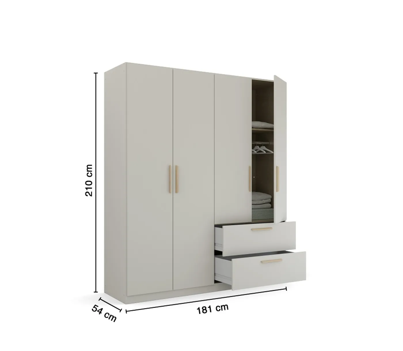 Kleiderschrank Drehtürenschrank Quadra-Spin | 4-türig | mit Schubkästen | seidengrau | 181x210 | Griff Skandi