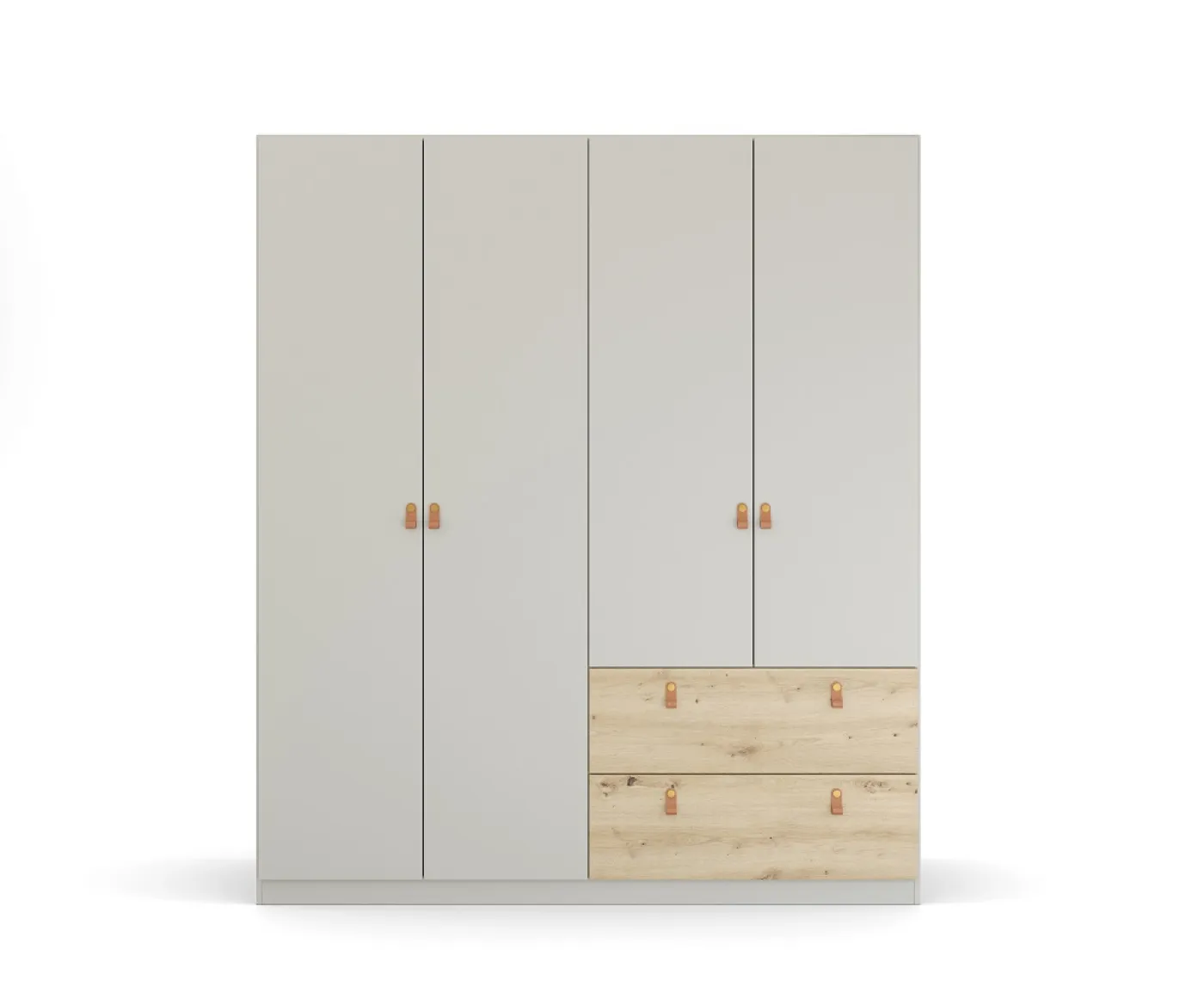 Kleiderschrank Drehtürenschrank Quadra-Spin | 4-türig | mit Schubkästen | seidengrau / Eiche Artisan | 181x210 | Griff Homey