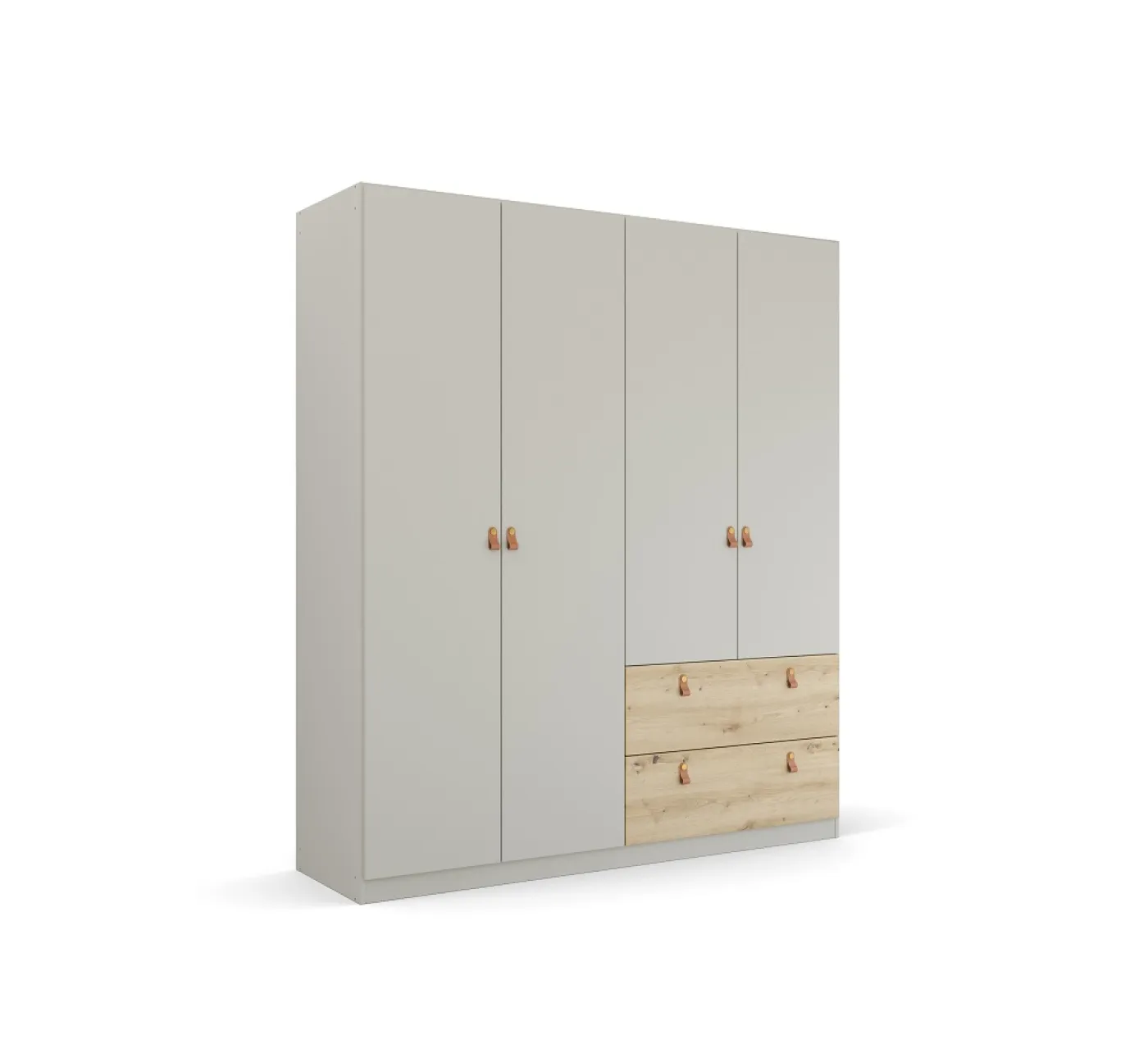 Kleiderschrank Drehtürenschrank Quadra-Spin | 4-türig | mit Schubkästen | seidengrau / Eiche Artisan | 181x210 | Griff Homey