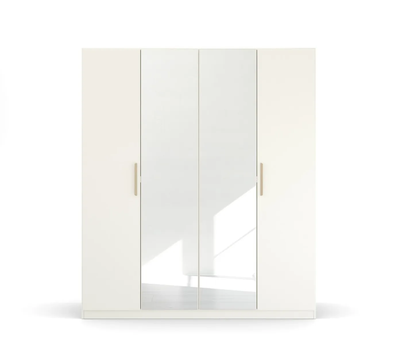 Kleiderschrank Drehtürenschrank Quadra-Spin | 4-türig | mit Spiegeltüren | alpinweiß | 181x210 | Griff Skandi