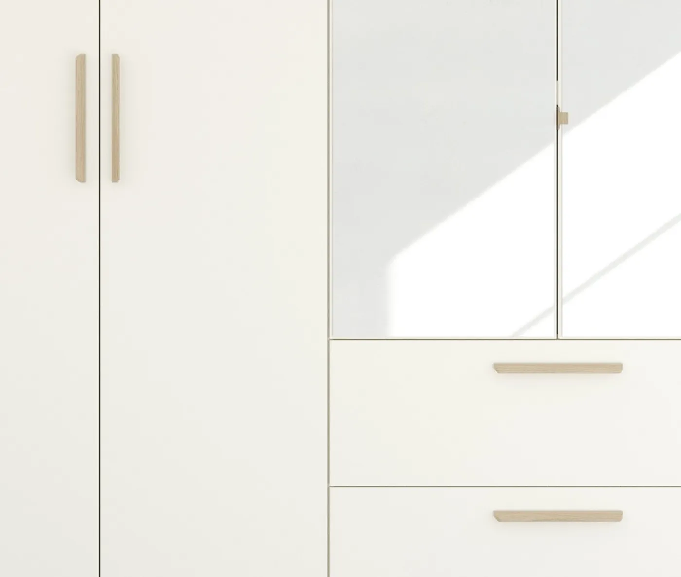 Kleiderschrank Drehtürenschrank Quadra-Spin | 4-türig | mit Spiegeltüren | alpinweiß | 181x210 | Griff Skandi
