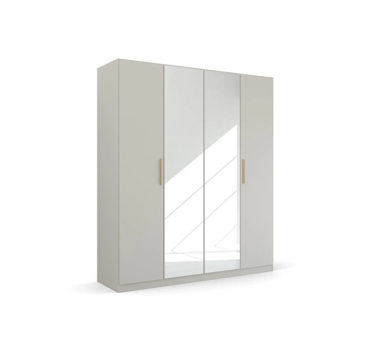 Kleiderschrank Drehtürenschrank Quadra-Spin | 4-türig | mit Spiegeltüren | seidengrau | 181x210 | Griff Skandi
