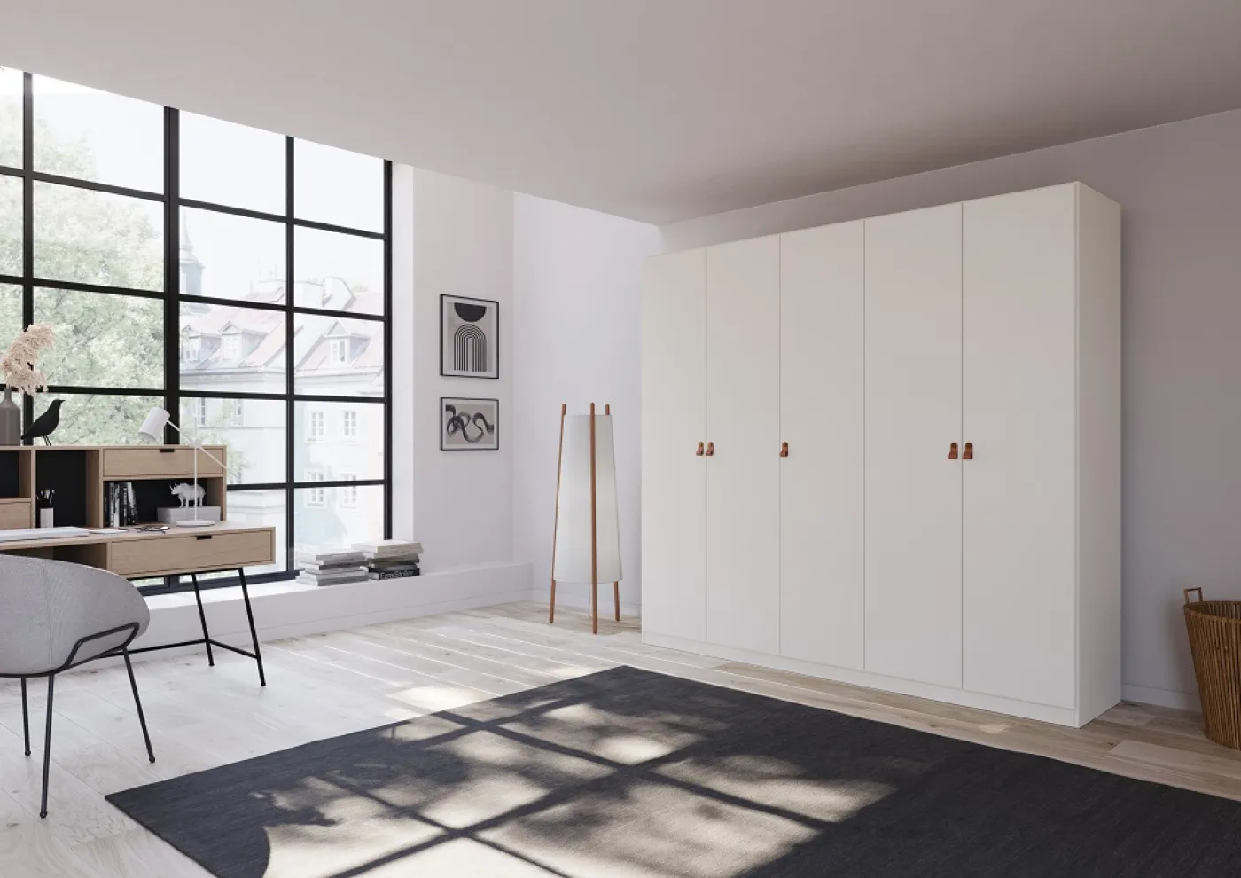 Kleiderschrank Drehtürenschrank Quadra-Spin | 5-türig | alpinweiß | 226x210 | Griff Homey