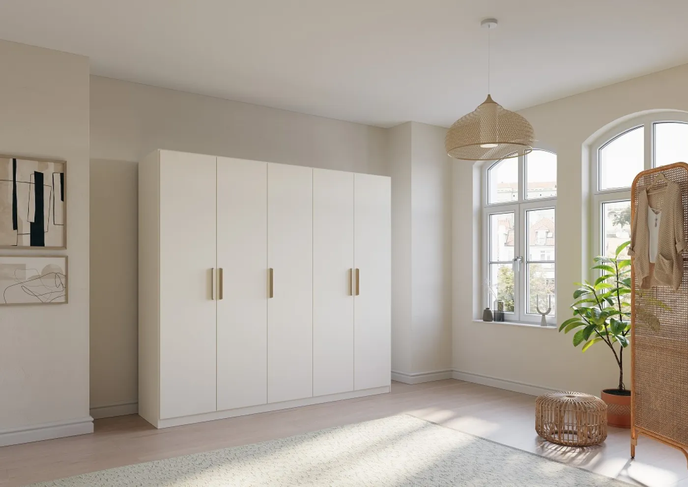 Kleiderschrank Drehtürenschrank Quadra-Spin | 5-türig | alpinweiß | 226x210 | Griff Skandi