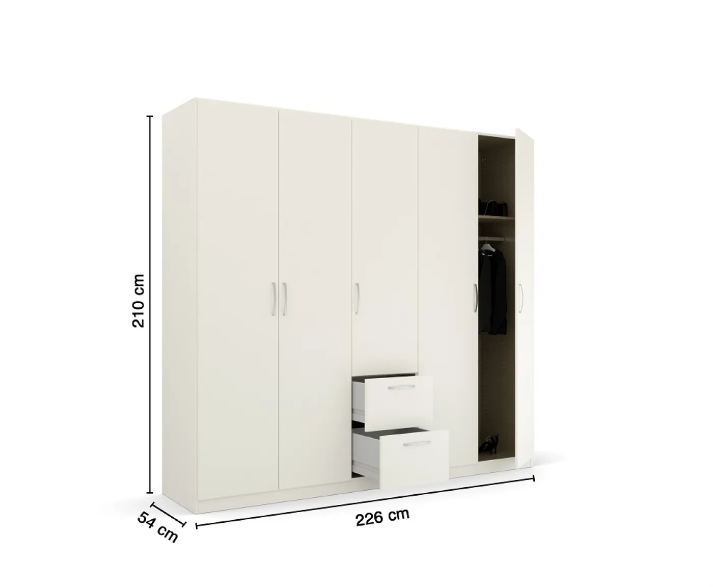 Kleiderschrank Drehtürenschrank Quadra-Spin | 5-türig | mit Schubkästen | alpinweiß | 226x210 | Griff Pure