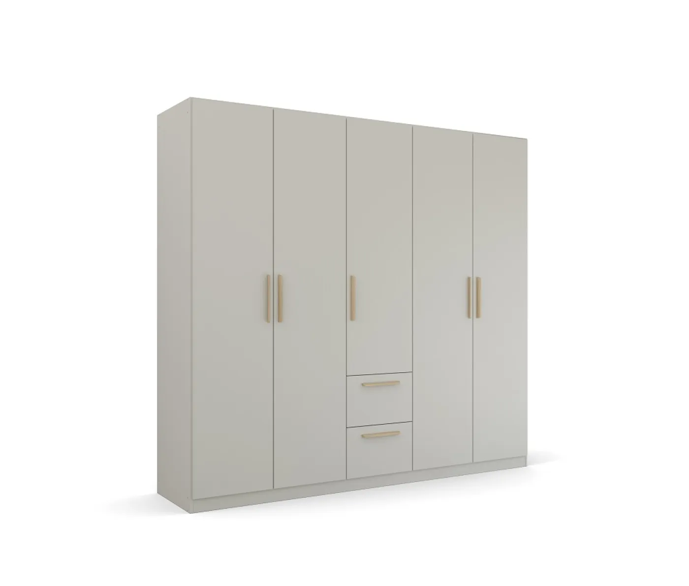 Kleiderschrank Drehtürenschrank Quadra-Spin | 5-türig | mit Schubkästen | seidengrau | 226x210 | Griff Pure