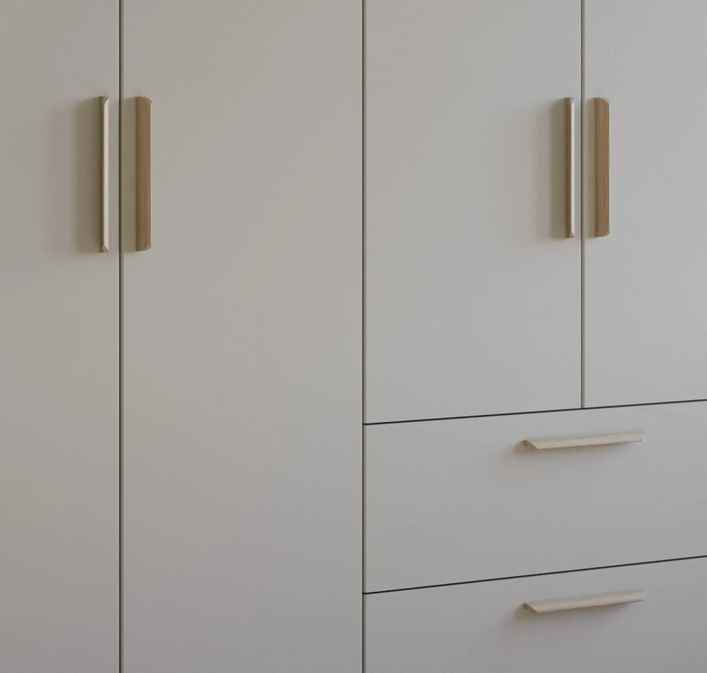 Kleiderschrank Drehtürenschrank Quadra-Spin | 5-türig | mit Schubkästen | seidengrau | 226x210 | Griff Pure