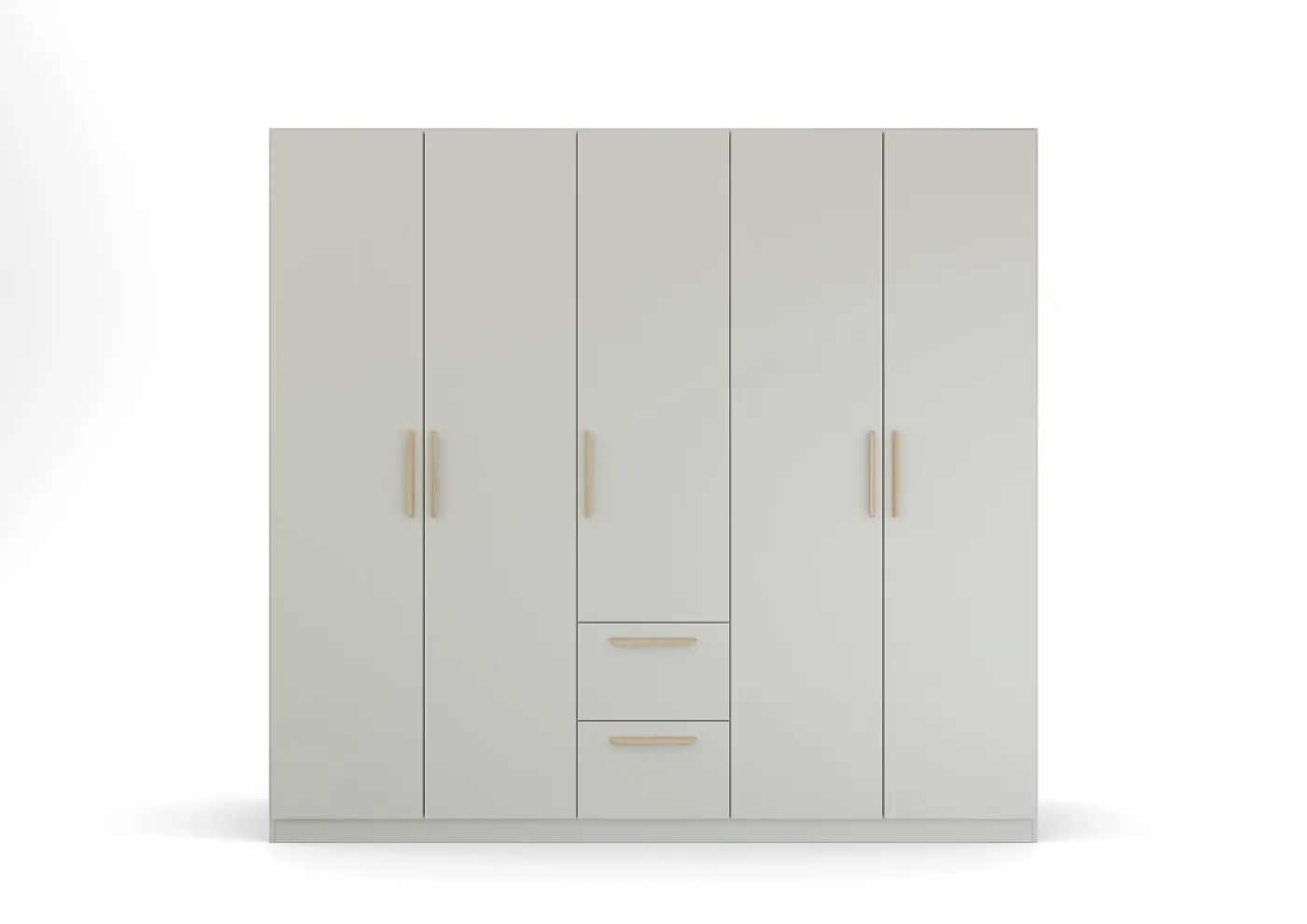 Kleiderschrank Drehtürenschrank Quadra-Spin | 5-türig | mit Schubkästen | seidengrau | 226x210 | Griff Skandi