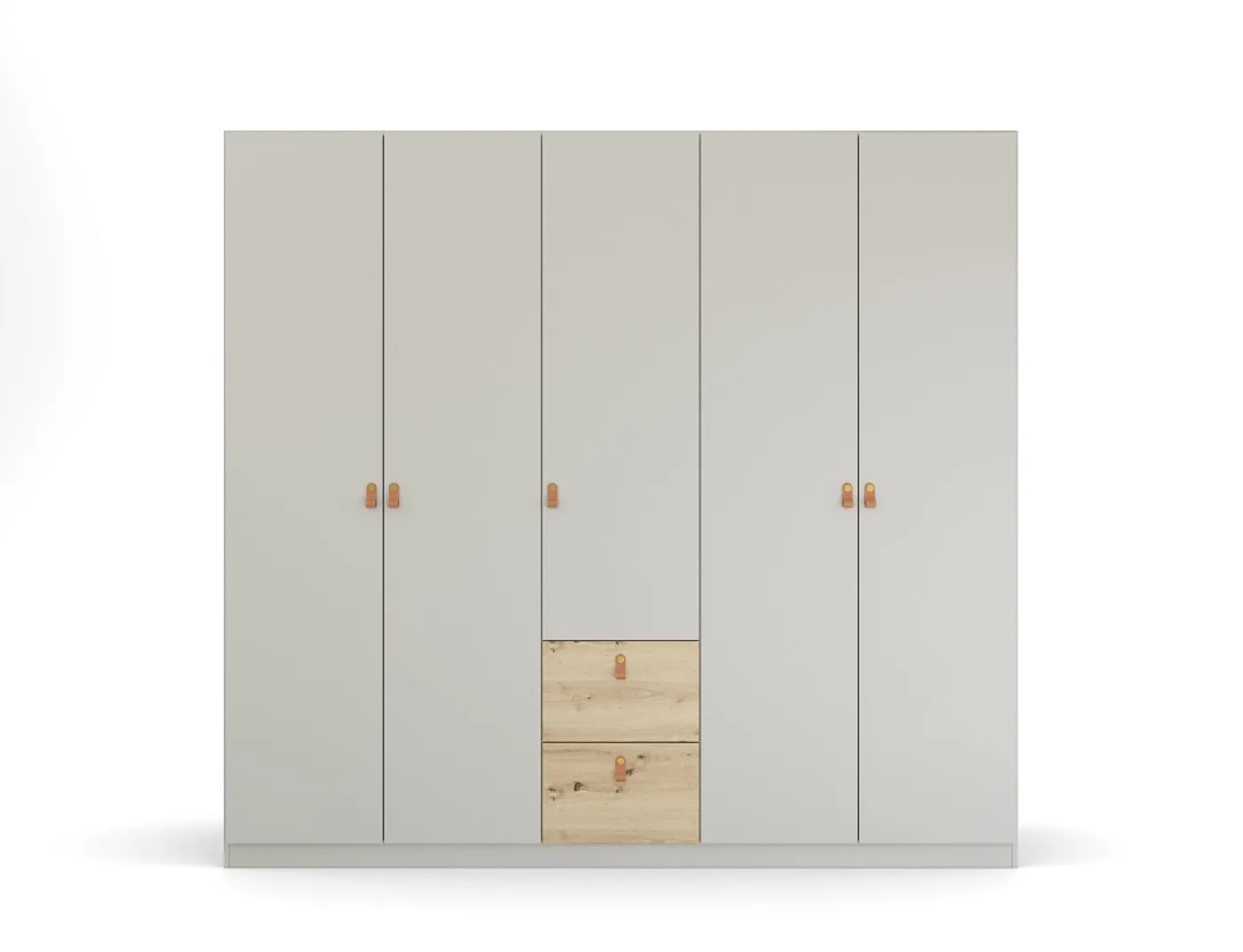 Kleiderschrank Drehtürenschrank Quadra-Spin | 5-türig | mit Schubkästen | seidengrau / Eiche Artisan | 226x210 | Griff Homey