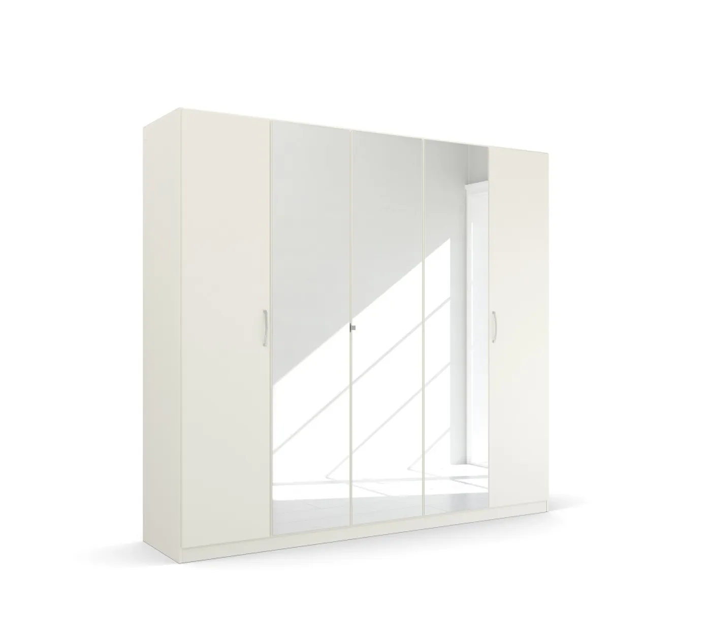 Kleiderschrank Drehtürenschrank Quadra-Spin | 5-türig | mit Spiegeltüren | alpinweiß | 226x210 | Griff Pure