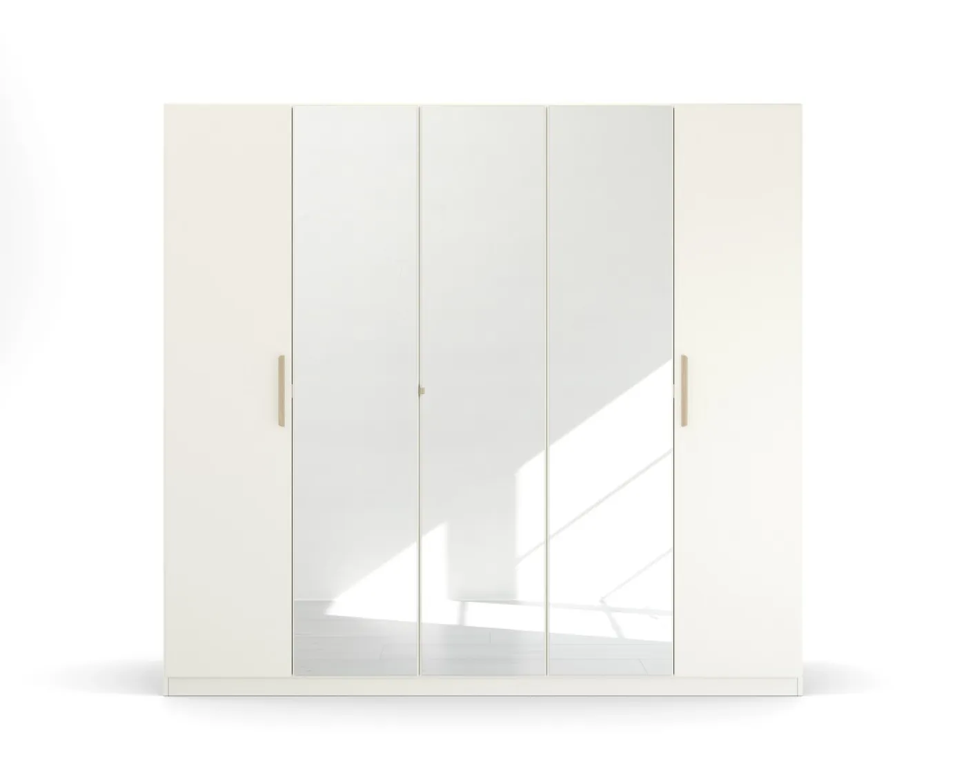 Kleiderschrank Drehtürenschrank Quadra-Spin | 5-türig | mit Spiegeltüren | alpinweiß | 226x210 | Griff Skandi