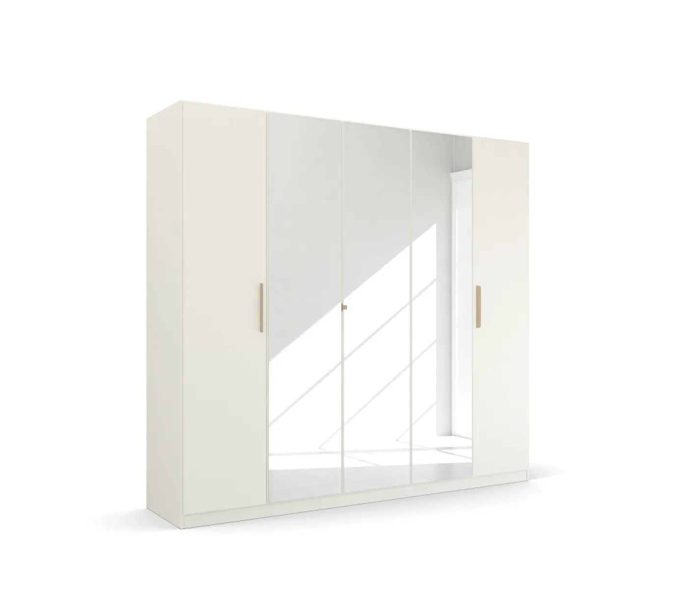 Kleiderschrank Drehtürenschrank Quadra-Spin | 5-türig | mit Spiegeltüren | alpinweiß | 226x210 | Griff Skandi