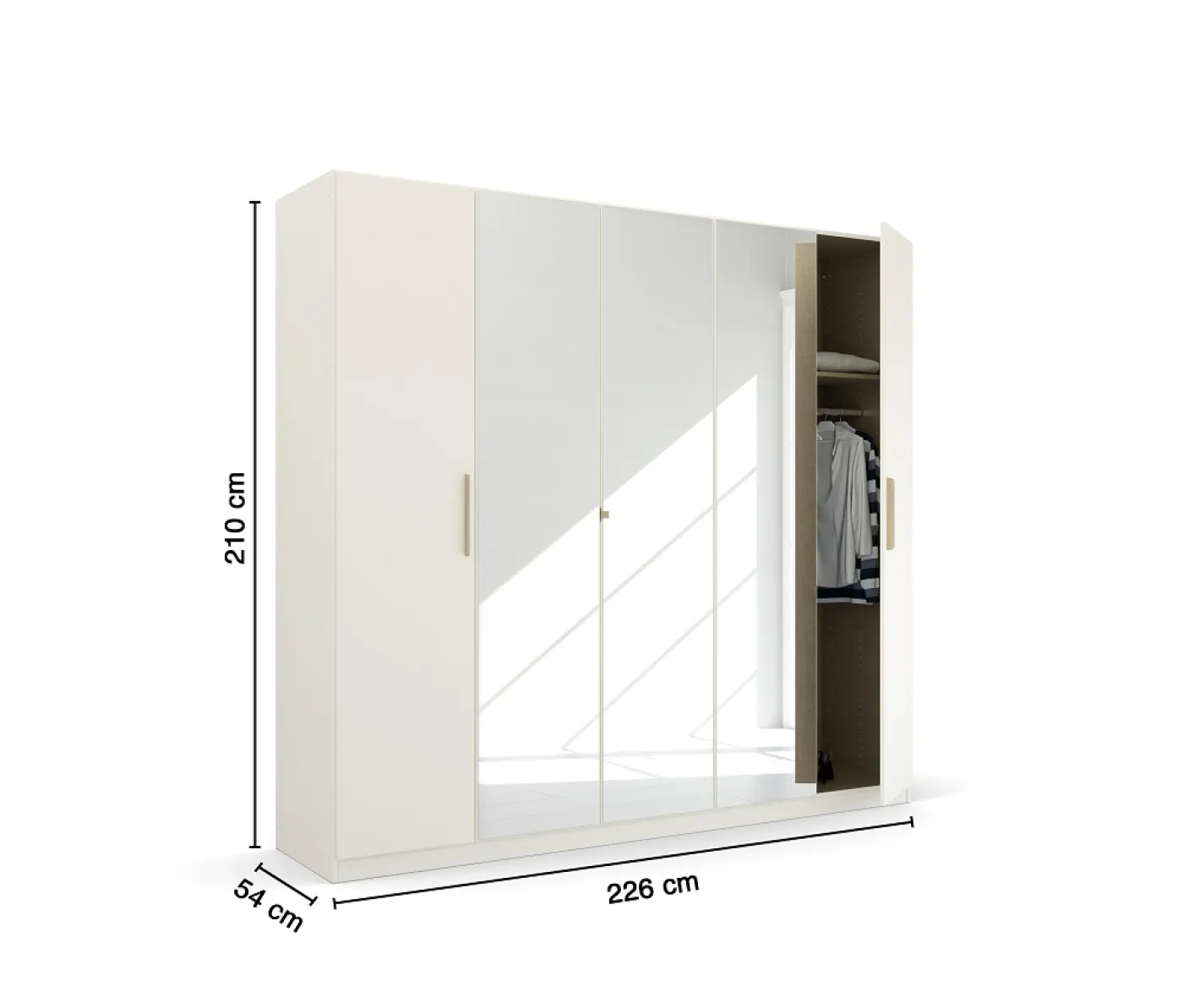 Kleiderschrank Drehtürenschrank Quadra-Spin | 5-türig | mit Spiegeltüren | alpinweiß | 226x210 | Griff Skandi