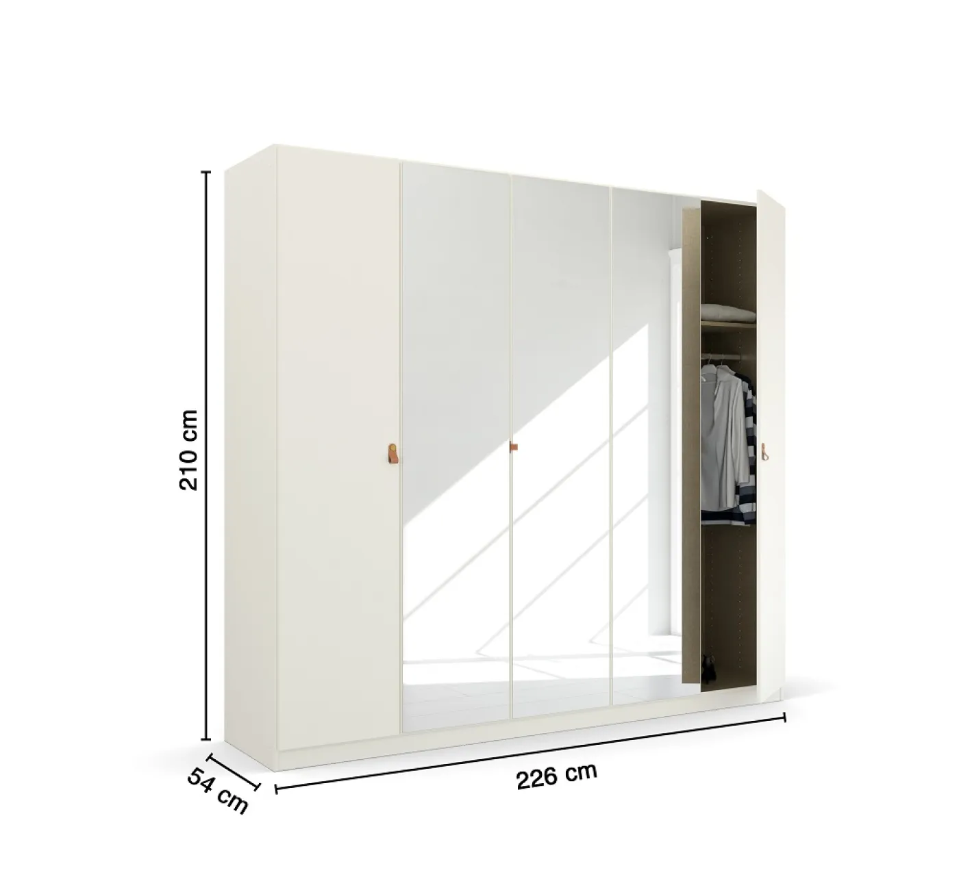 Kleiderschrank Drehtürenschrank Quadra-Spin | 5-türig | mit Spiegeltüren | alpinweiß | 226x210 Homey