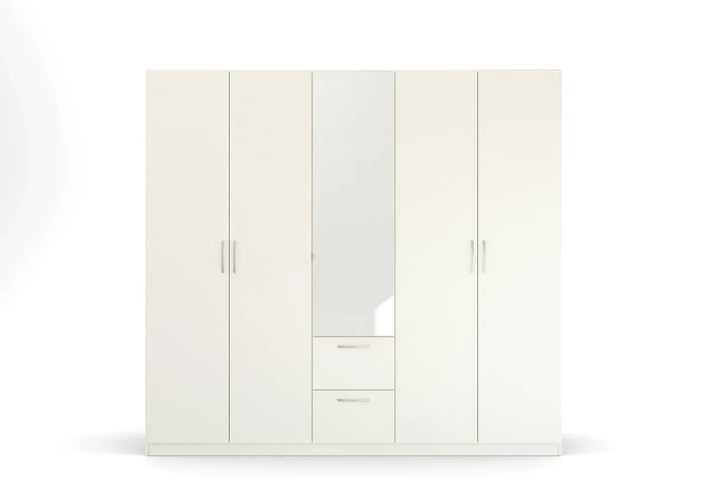 Kleiderschrank Drehtürenschrank Quadra-Spin | 5-türig | mit Spiegeltüren & Schubkästen | alpinweiß | 226x210 | Griff Pure