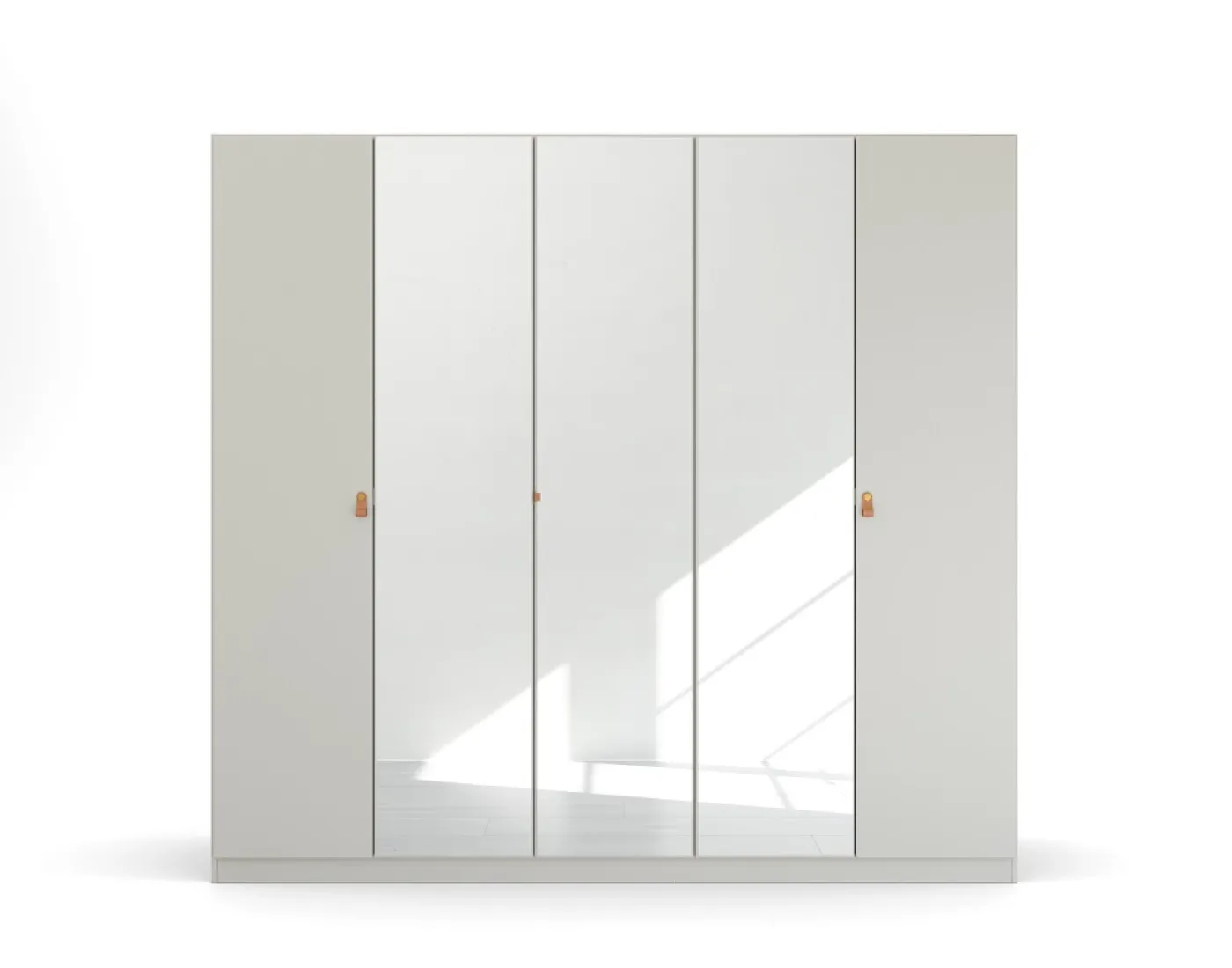 Kleiderschrank Drehtürenschrank Quadra-Spin | 5-türig | mit Spiegeltüren | seidengrau | 226x210 | Griff Homey