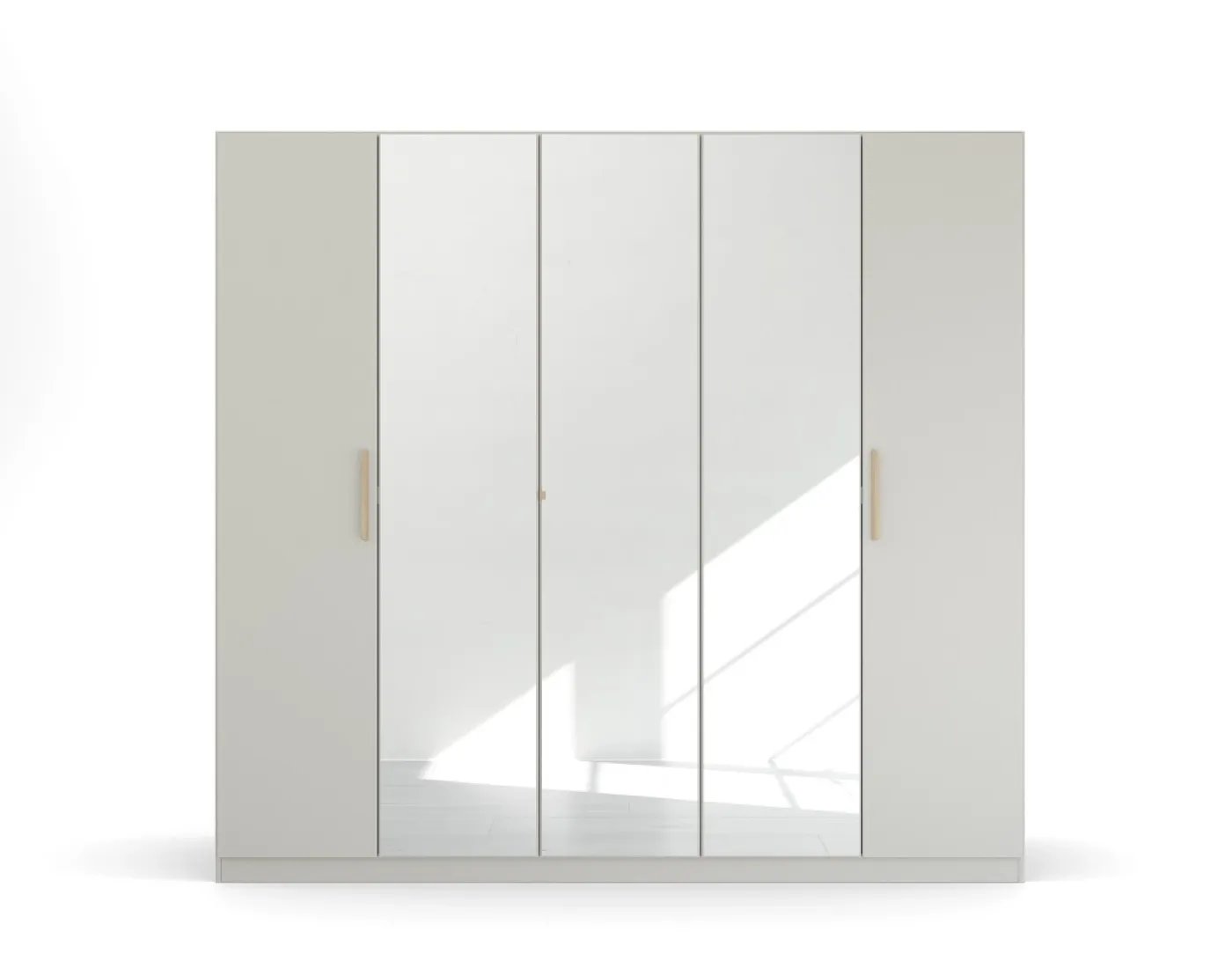 Kleiderschrank Drehtürenschrank Quadra-Spin | 5-türig | mit Spiegeltüren | seidengrau | 226x210 | Griff Skandi