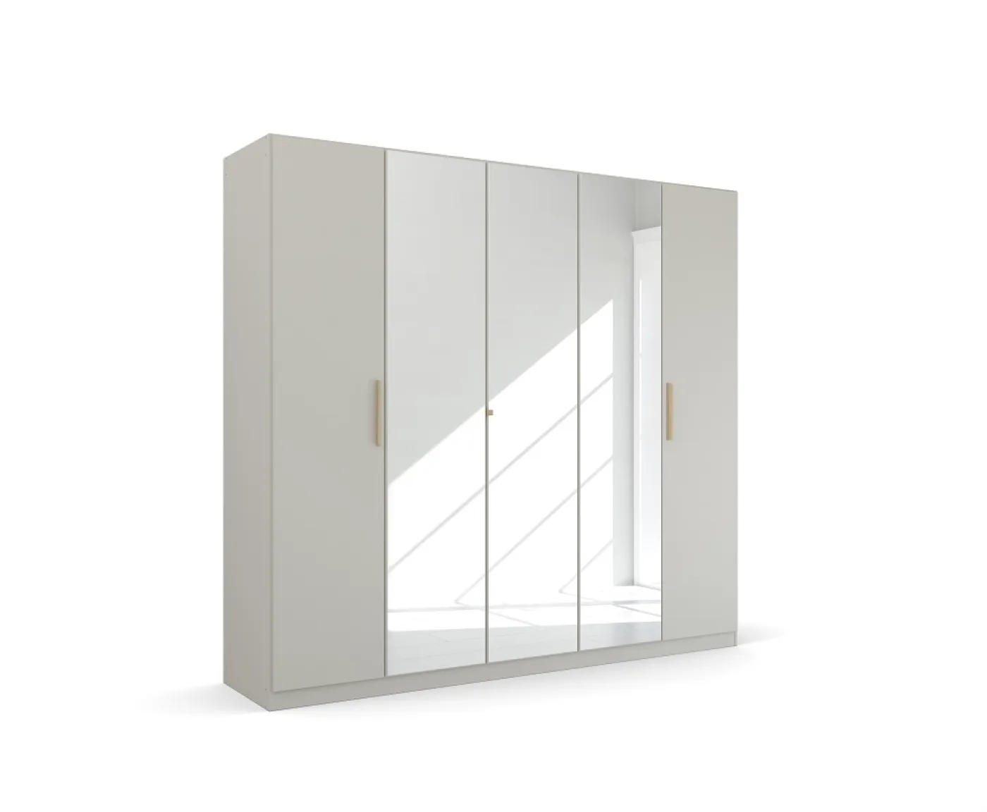 Kleiderschrank Drehtürenschrank Quadra-Spin | 5-türig | mit Spiegeltüren | seidengrau | 226x210 | Griff Skandi