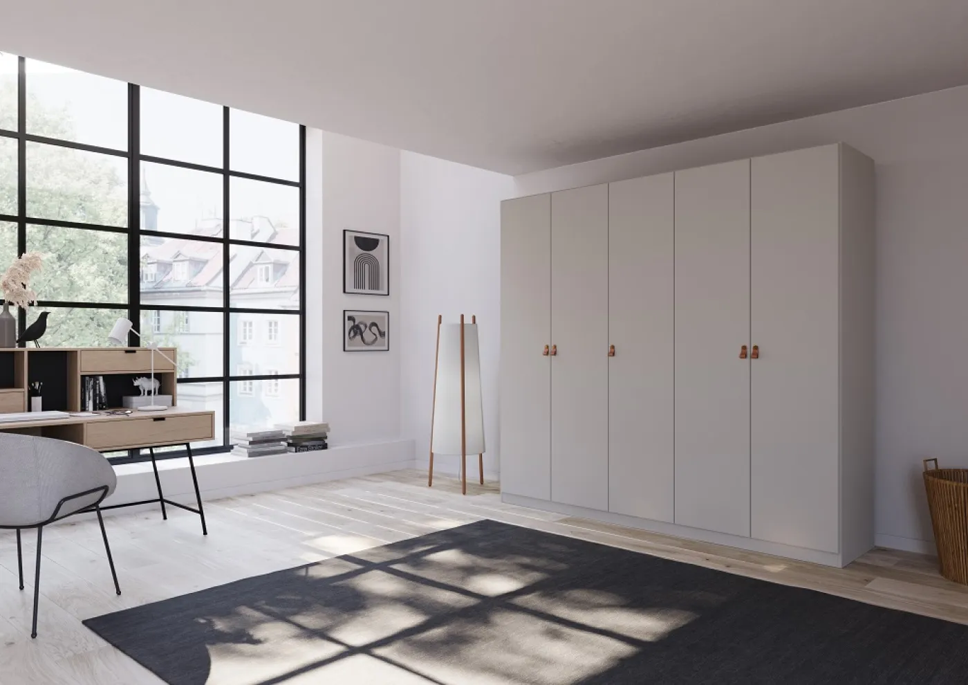 Kleiderschrank Drehtürenschrank Quadra-Spin | 5-türig | seidengrau | 226x210 | Griff Homey