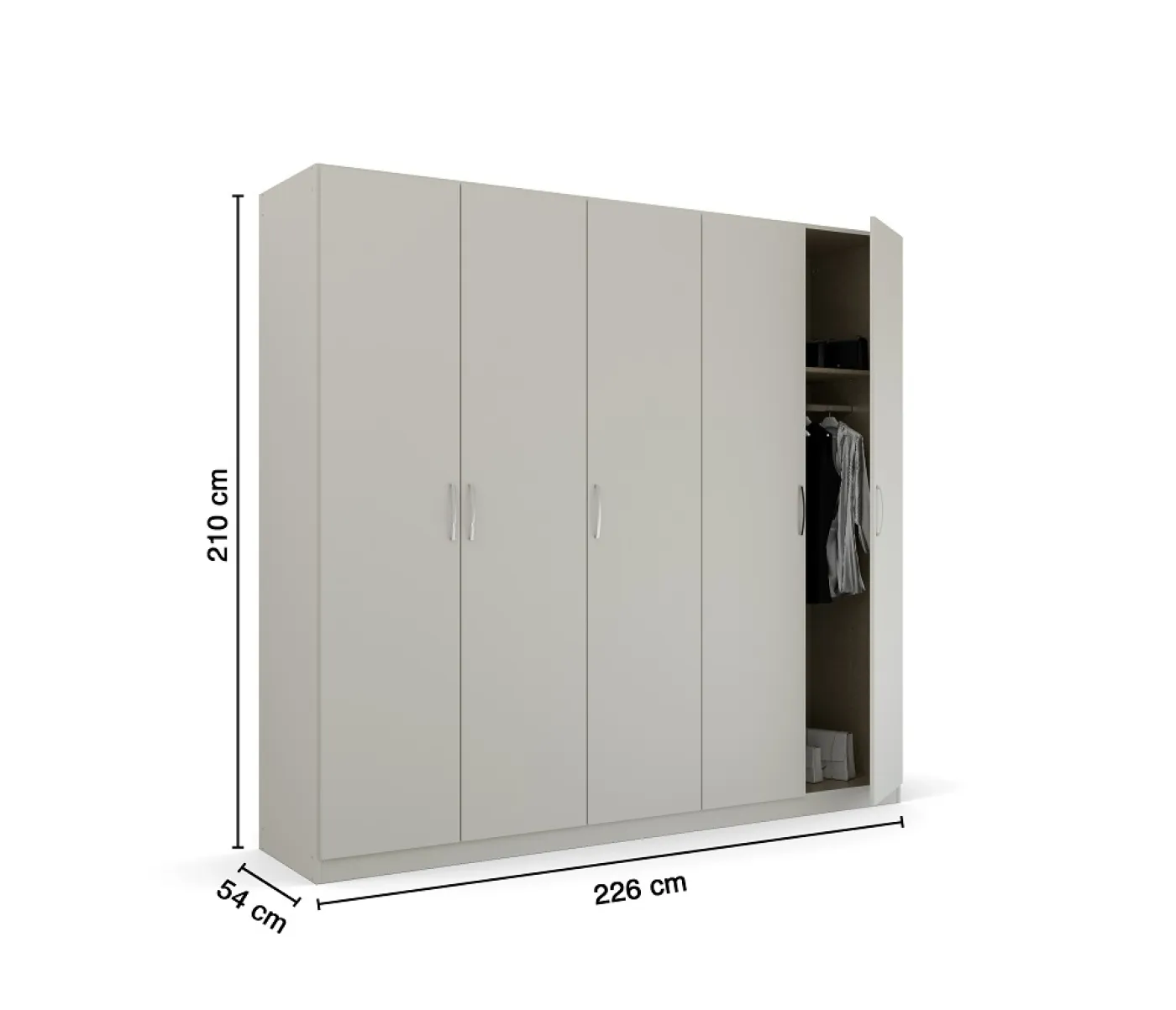 Kleiderschrank Drehtürenschrank Quadra-Spin | 5-türig | seidengrau | 226x210 | Griff Skandi