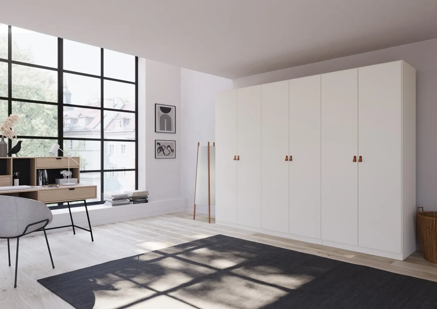 Kleiderschrank Drehtürenschrank Quadra-Spin | 6-türig | alpinweiß | 271x210 | Griff Homey