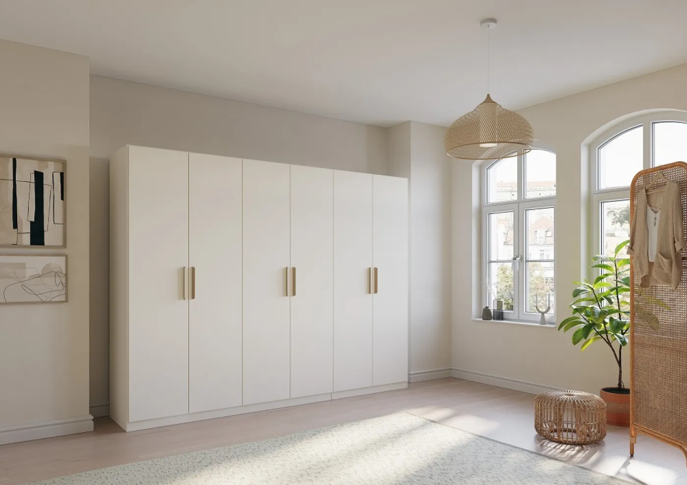 Kleiderschrank Drehtürenschrank Quadra-Spin | 6-türig | alpinweiß | 271x210 | Griff Skandi