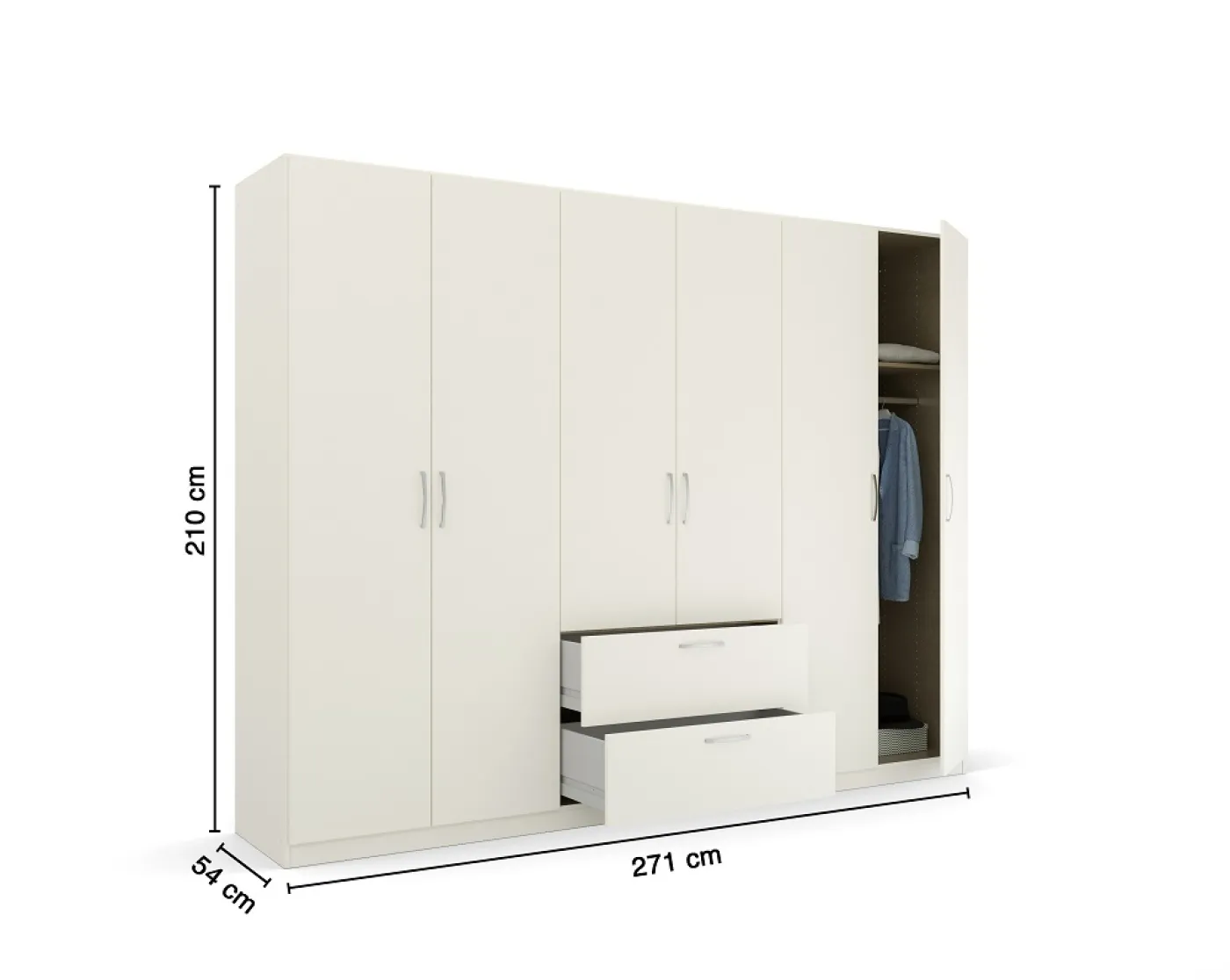 Kleiderschrank Drehtürenschrank Quadra-Spin | 6-türig | mit Schubkästen | alpinweiß | 271x210 | Griff Pure