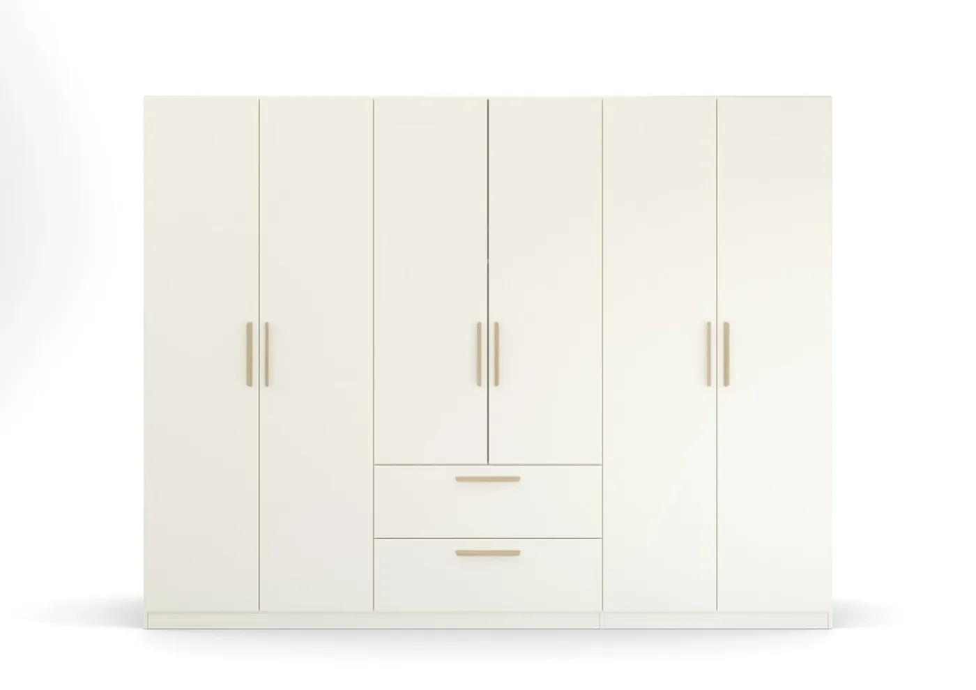 Kleiderschrank Drehtürenschrank Quadra-Spin | 6-türig | mit Schubkästen | alpinweiß | 271x210 | Griff Skandi