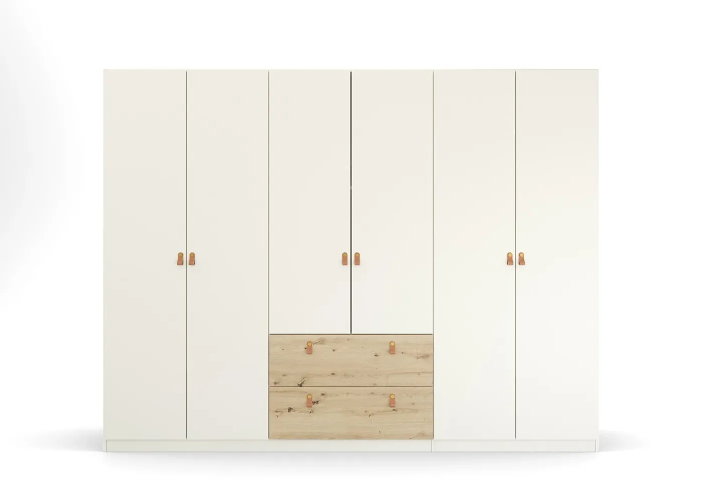 Kleiderschrank Drehtürenschrank Quadra-Spin | 6-türig | mit Schubkästen | alpinweiß / Eiche Artisan | 271x210 | Griff Homey