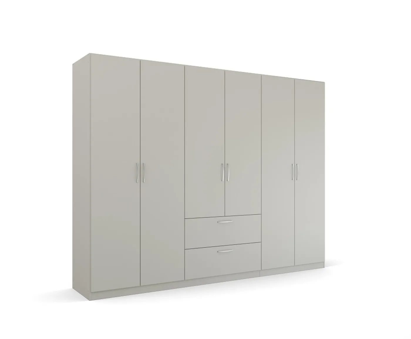 Kleiderschrank Drehtürenschrank Quadra-Spin | 6-türig | mit Schubkästen | seidengrau | 271x210 | Griff Pure