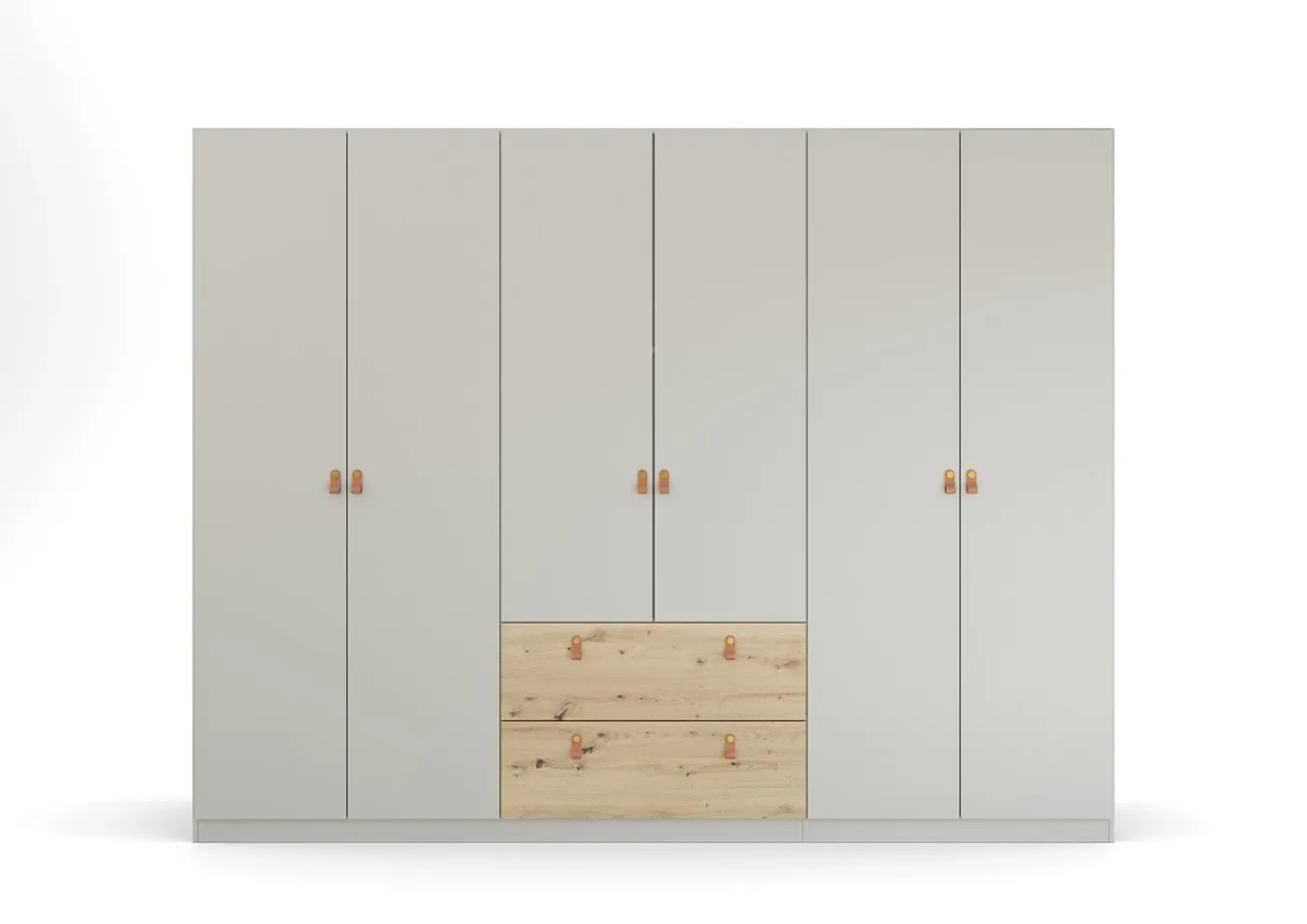 Kleiderschrank Drehtürenschrank Quadra-Spin | 6-türig | mit Schubkästen | seidengrau / Eiche Artisan | 271x210 | Griff Homey