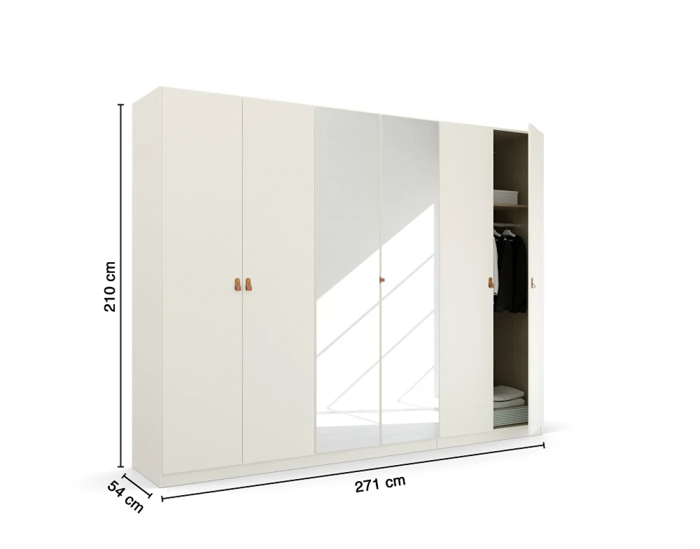 Kleiderschrank Drehtürenschrank Quadra-Spin | 6-türig | mit Spiegeltüren | alpinweiß | 271x210 | Griff Homey