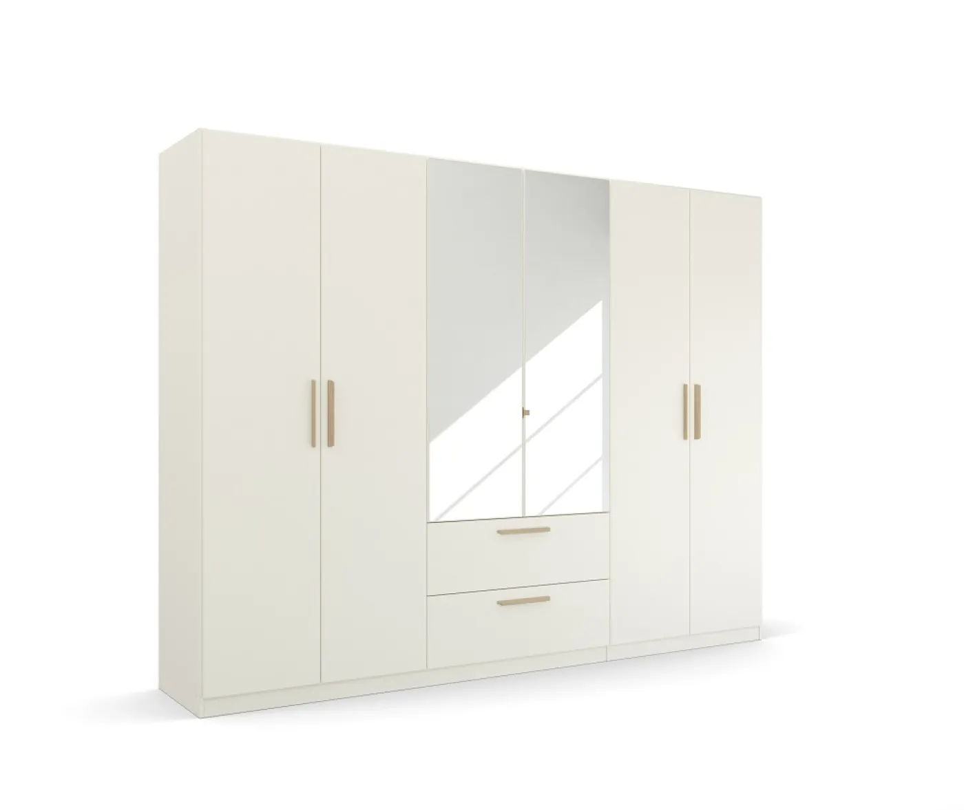 Kleiderschrank Drehtürenschrank Quadra-Spin | 6-türig | mit Spiegeltüren & Schubkästen | alpinweiß | 271x210 | Griff Skandi