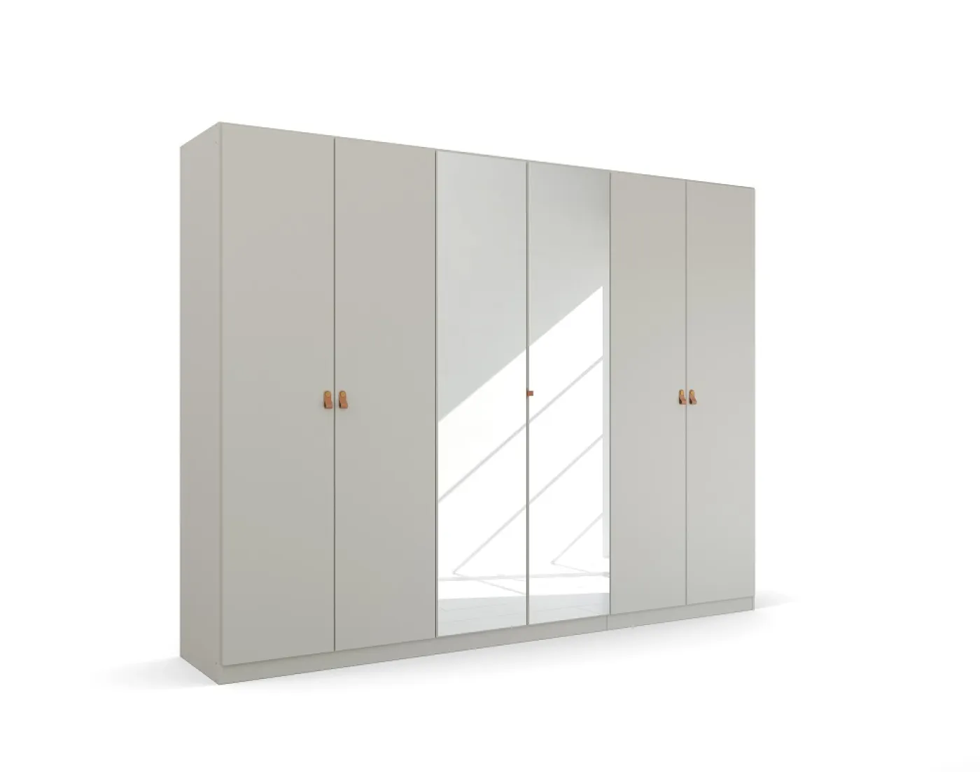 Kleiderschrank Drehtürenschrank Quadra-Spin | 6-türig | mit Spigeltüren | seidengrau | 271x210 | Griff Homey