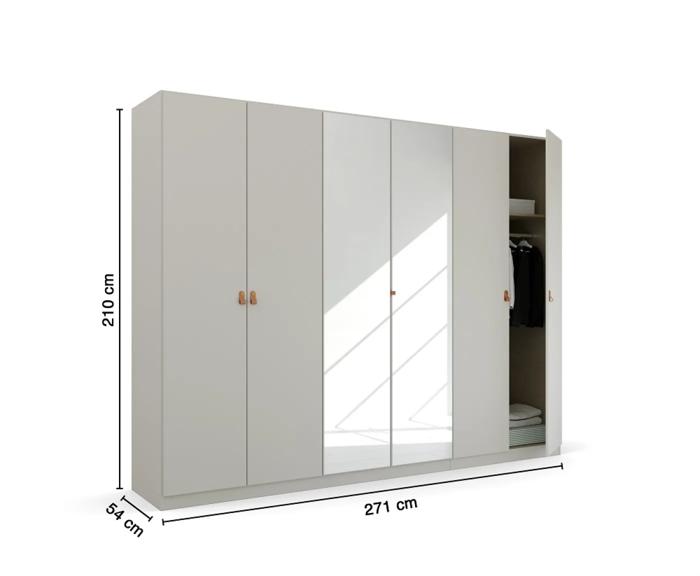 Kleiderschrank Drehtürenschrank Quadra-Spin | 6-türig | mit Spigeltüren | seidengrau | 271x210 | Griff Homey