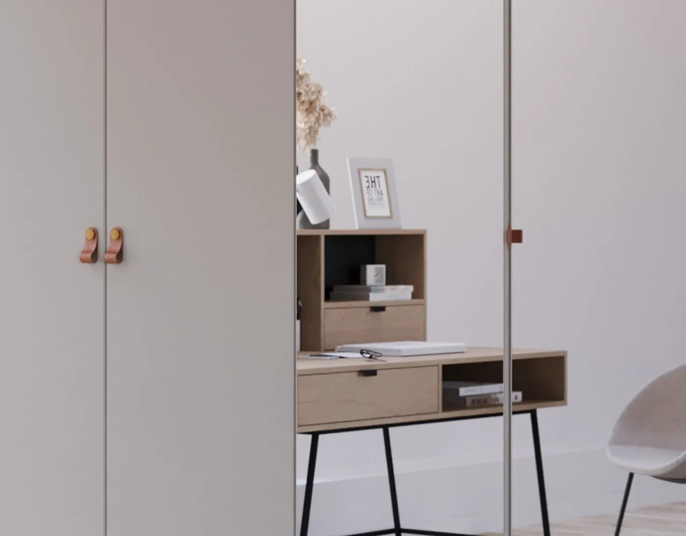 Kleiderschrank Drehtürenschrank Quadra-Spin | 6-türig | mit Spigeltüren | seidengrau | 271x210 | Griff Homey