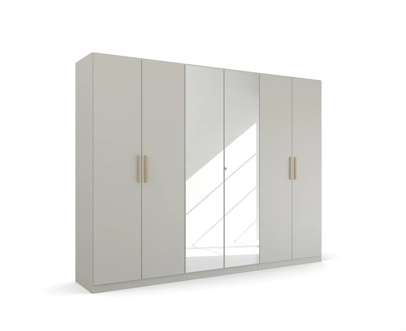 Kleiderschrank Drehtürenschrank Quadra-Spin | 6-türig | mit Spigeltüren | seidengrau | 271x210 | Griff Skandi