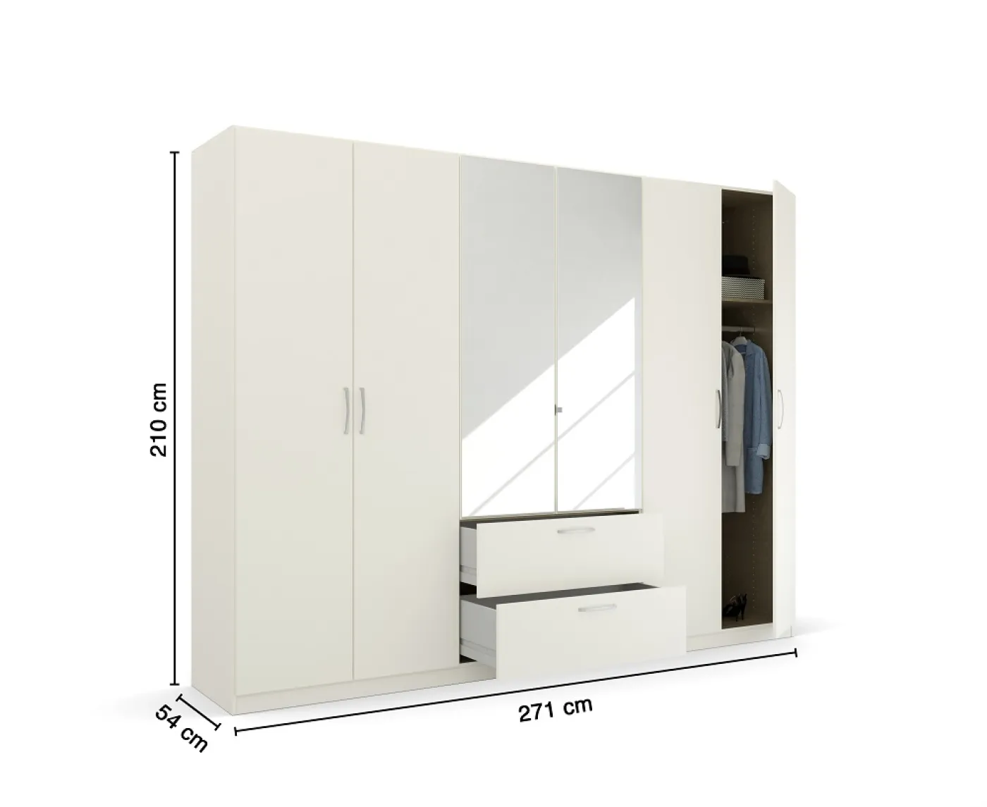 Kleiderschrank Drehtürenschrank Quadra-Spin | mit Spiegeltüren & Schubkästen | alpinweiß | Griff