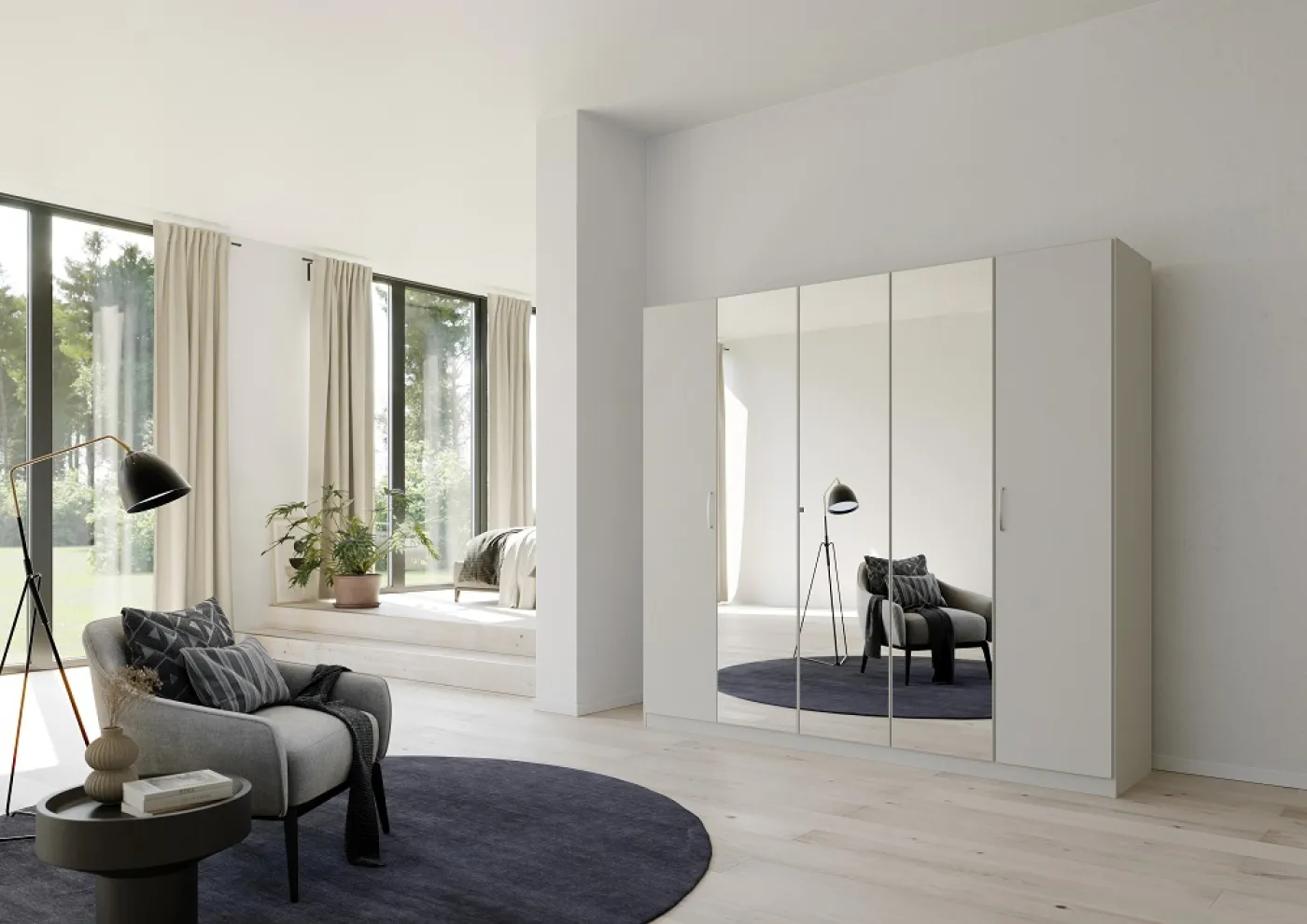 Kleiderschrank Drehtürenschrank Quadra-Spin | mit Spiegeltüren | seidengrau | verschiedene Größen