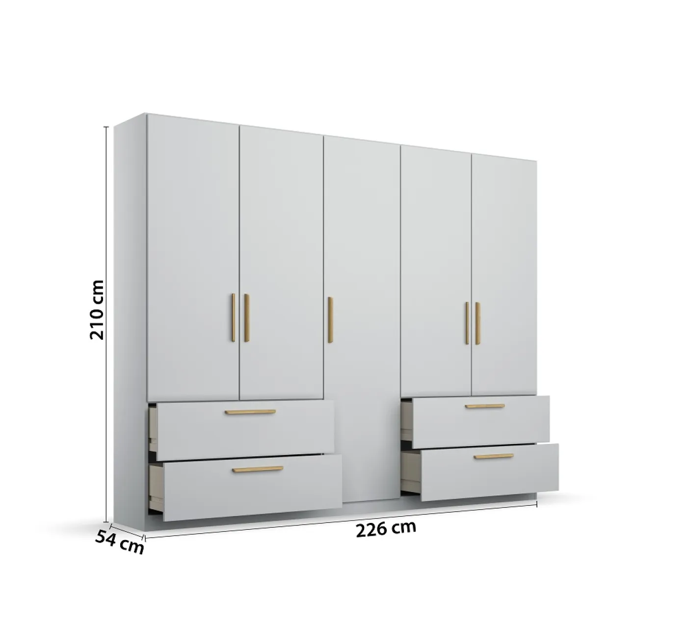 Kleiderschrank Drehtürenschrank Skandi | 5-türig | mit Schubkästen | seidengrau | 226x210