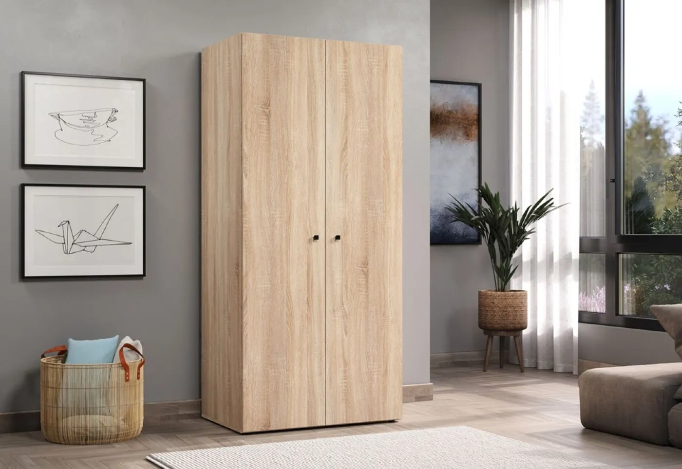 Kleiderschrank Garderobenschrank Basics | Eiche Sonoma hell