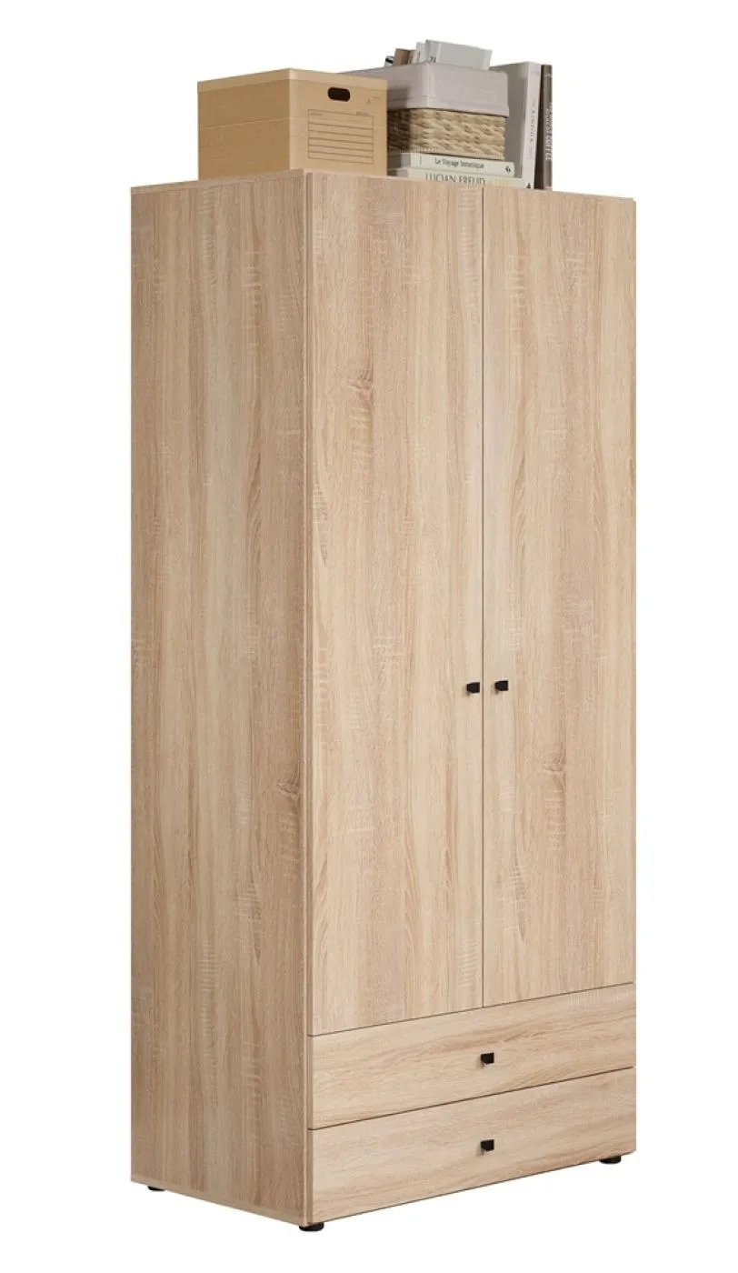 Kleiderschrank Garderobenschrank Basics mit Schubkästen | Eiche Sonoma hell