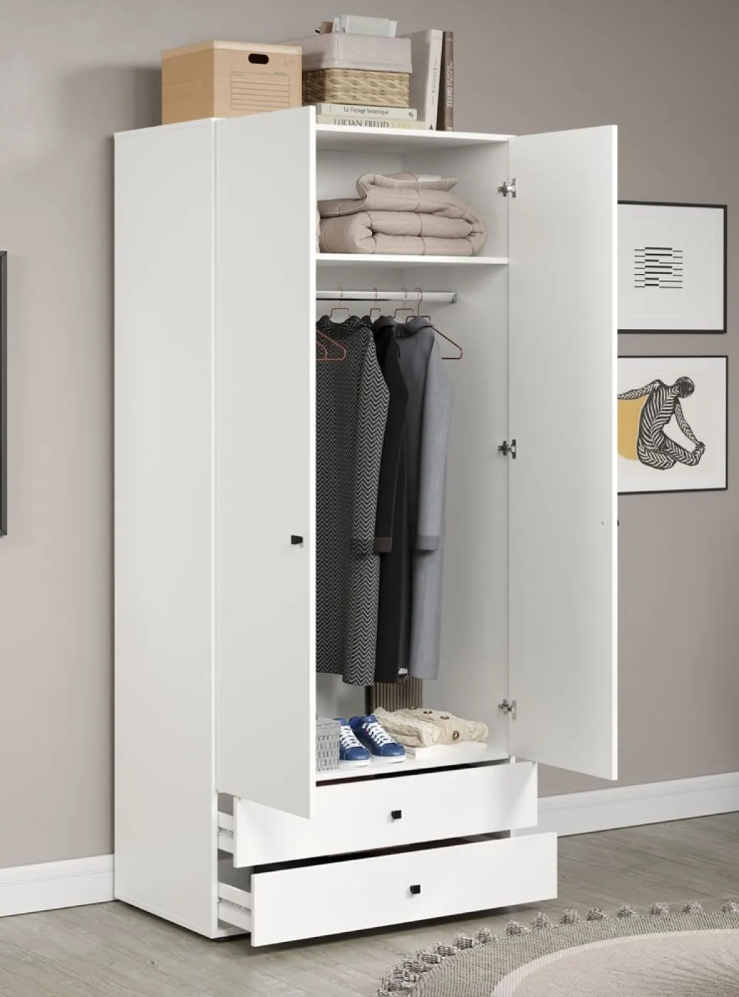 Kleiderschrank Garderobenschrank Basics mit Schubkästen | weiß