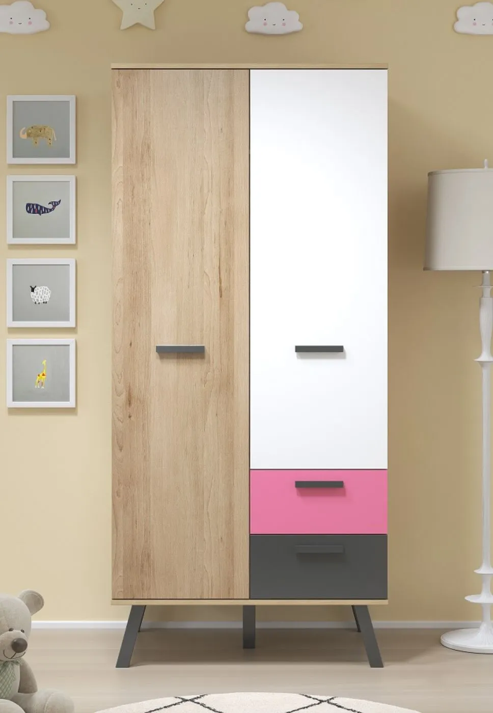 Kleiderschrank Mats Color | Bianco Buche / blau oder rosa