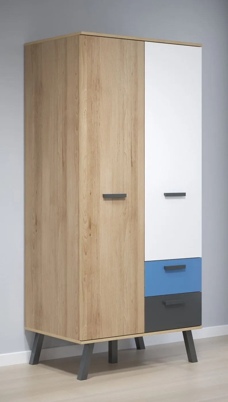 Kleiderschrank Mats Color | Bianco Buche / blau oder rosa