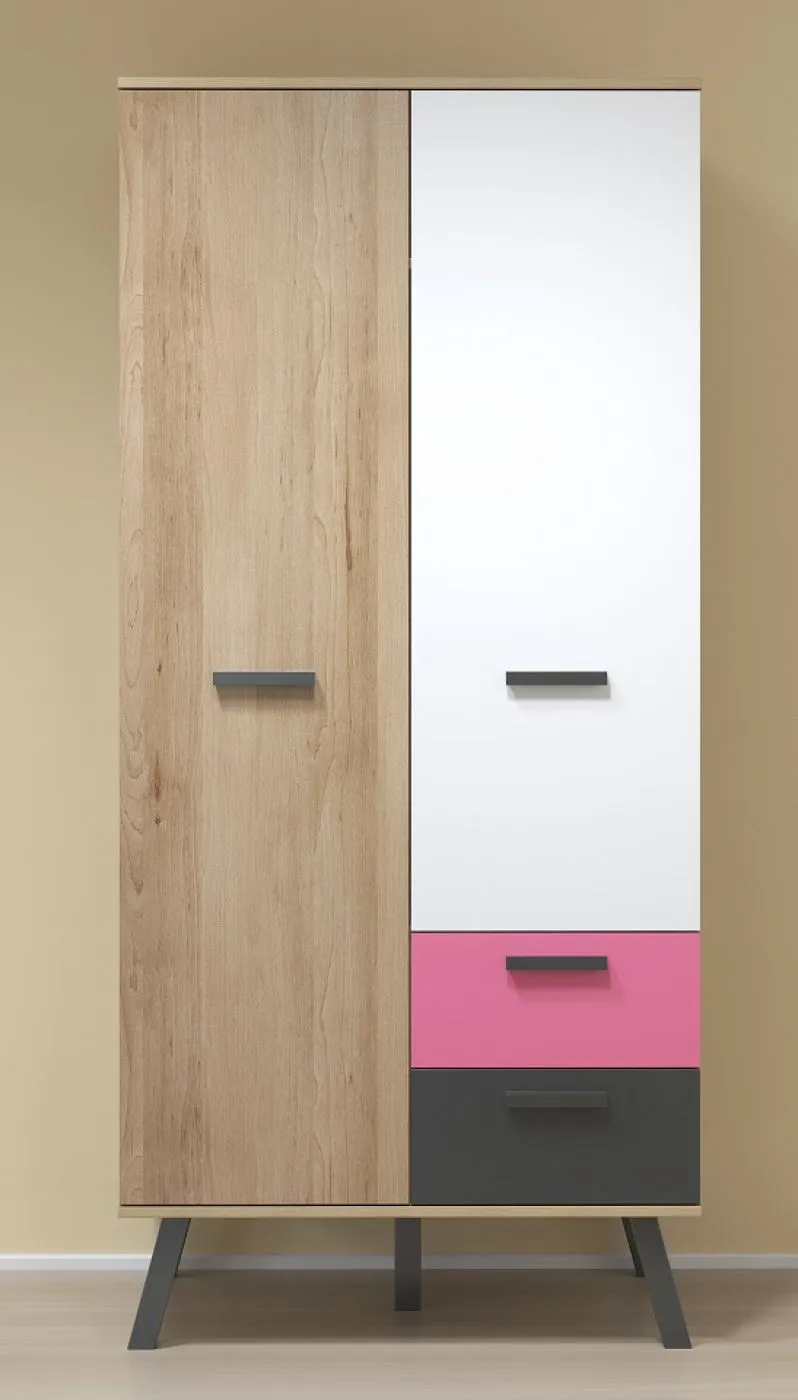 Kleiderschrank Mats Color | Bianco Buche / blau oder rosa