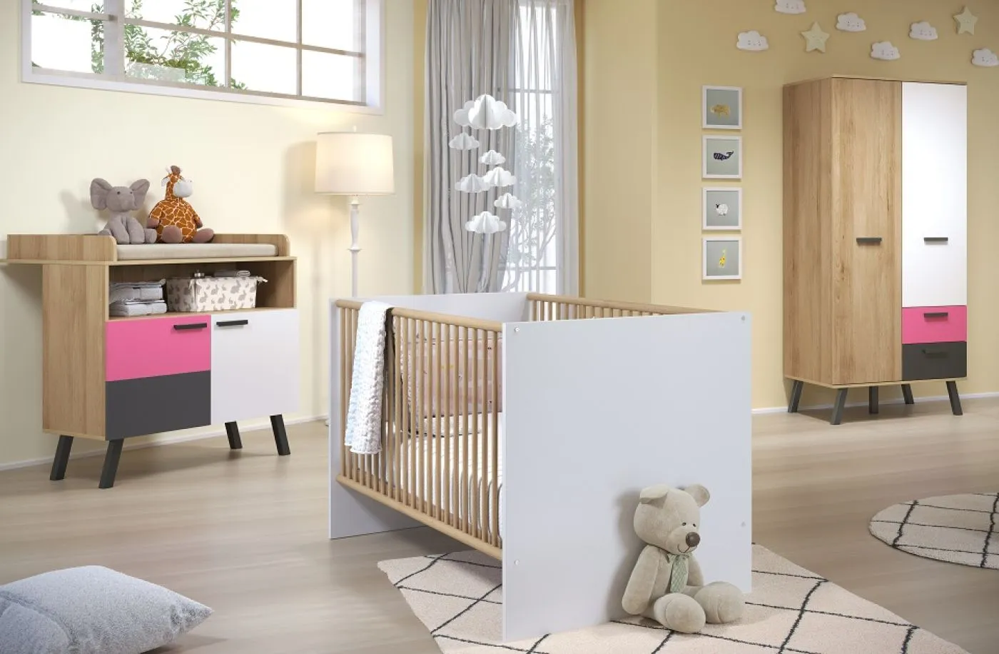 Kleiderschrank Mats Color | Bianco Buche / blau oder rosa