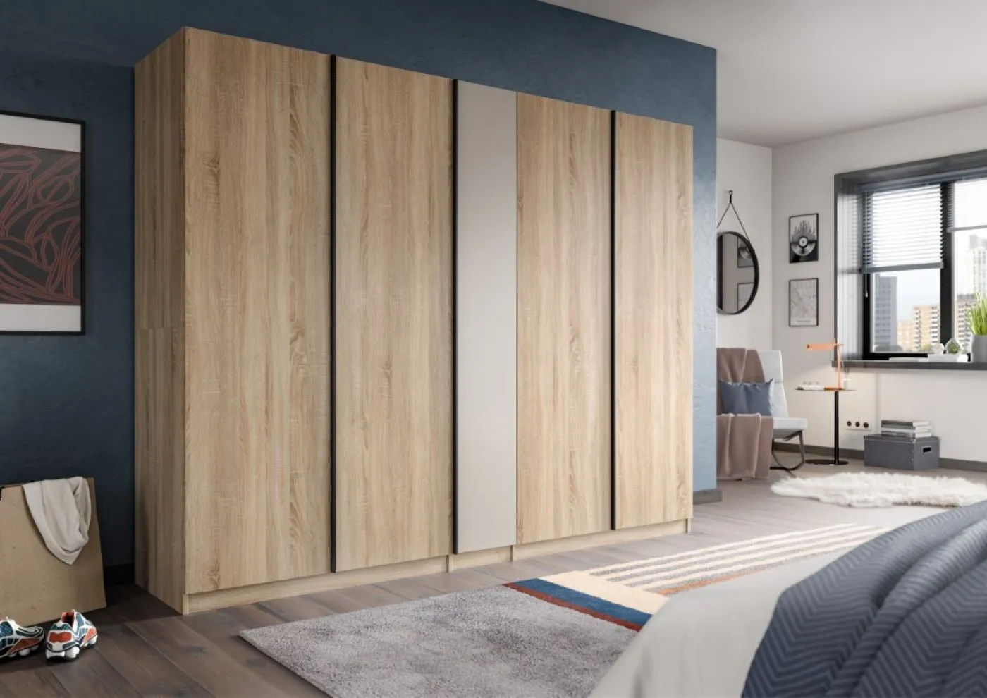 Kleiderschrank Oakland | 5 Türen | Drehtürenschrank | Sonoma Eiche