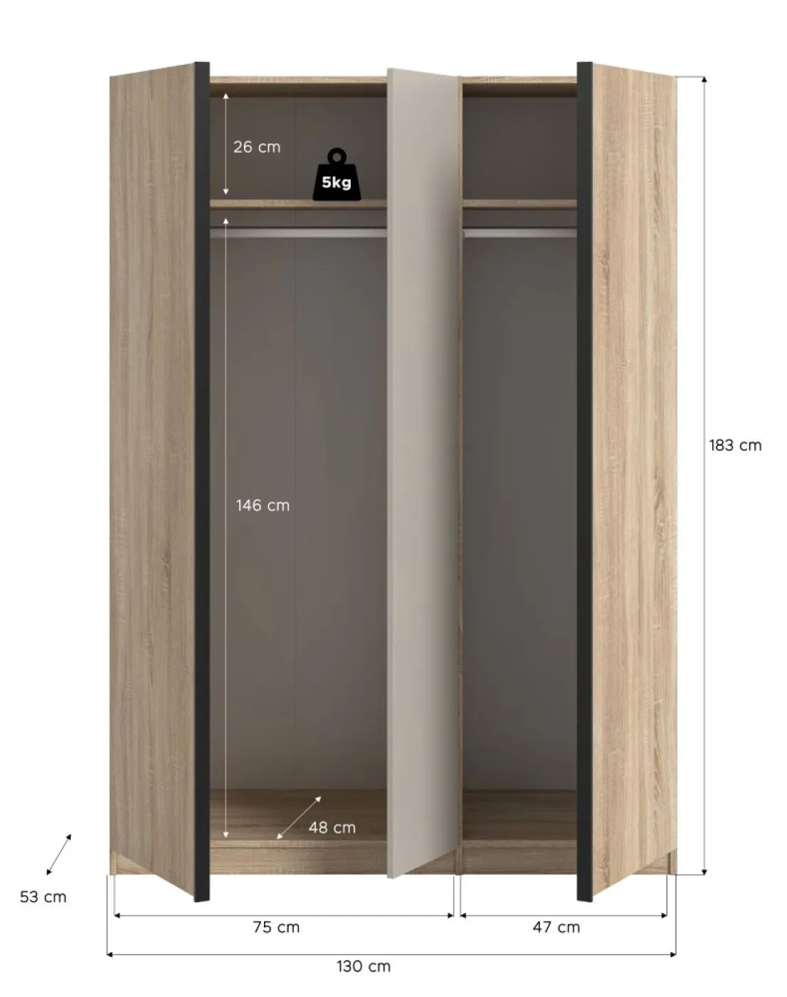 Kleiderschrank Oakland | mit 3 Türen | Sonoma Eiche