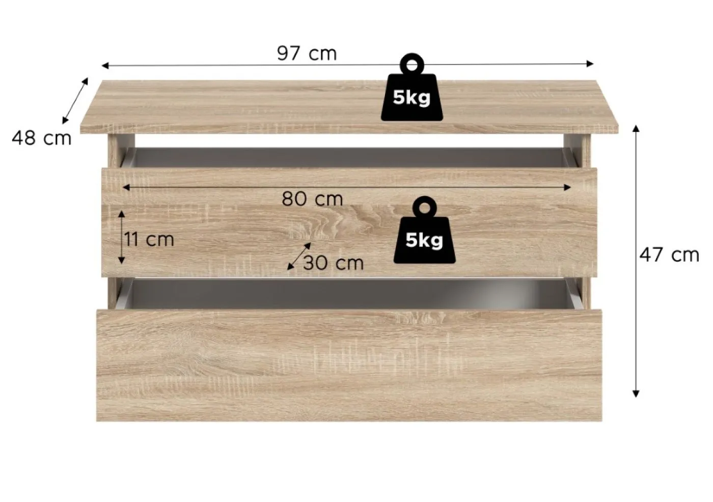 Kleiderschrank Oakland | mit 5 Türen & Schubkästeneinsätzen | Sonoma Eiche